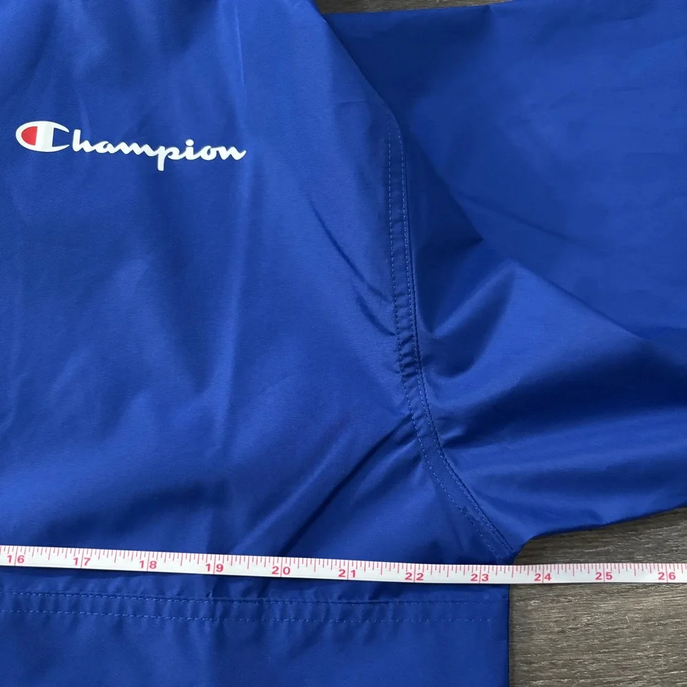 Champion Mens Packable Quarter Zip Windbreaker Anorak Jacket Royal Blue Hooded L